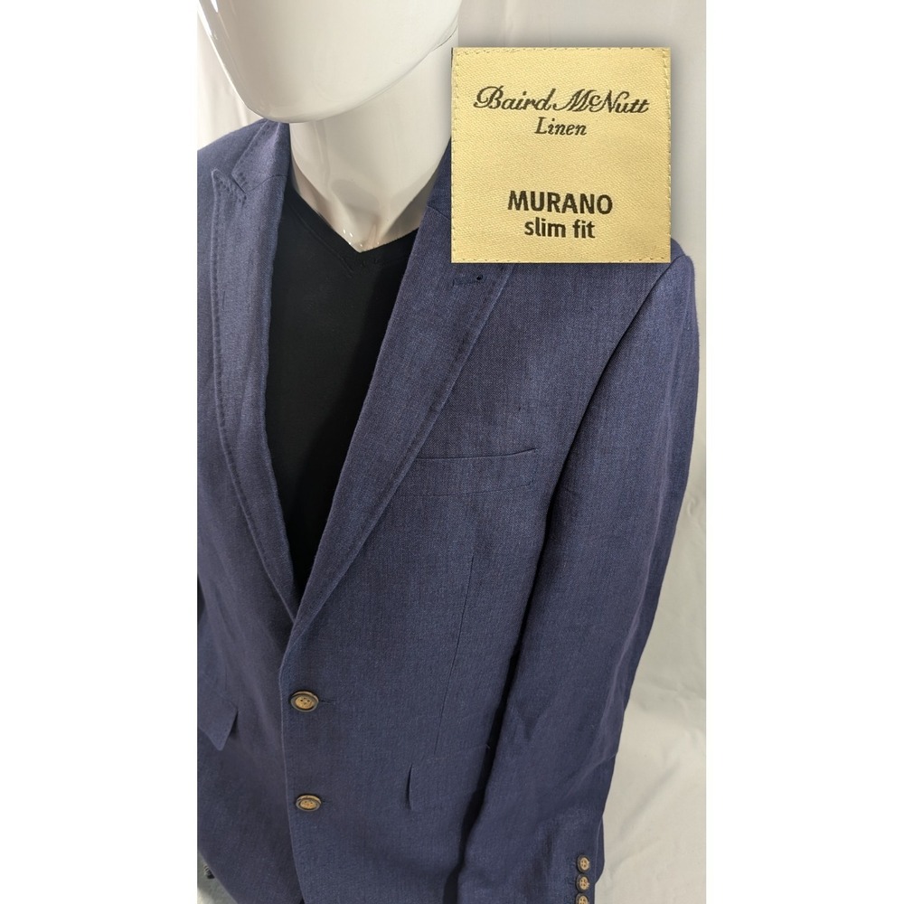 New No Tags Murano Baird McNutt Slim Fit Linen Blazer Blue Solid Mens Medium 40"